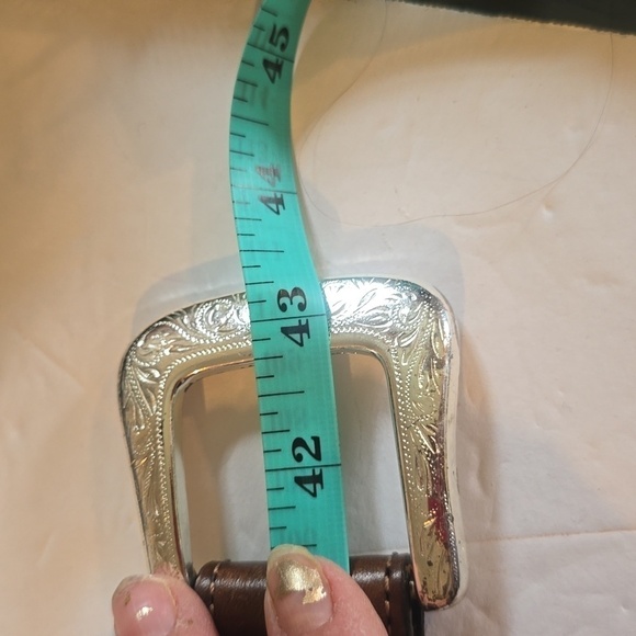 Mens Brown Premium Leather Woven Silver western and Silver Buckle Belt Sz.L/XL - Picture 12 of 15